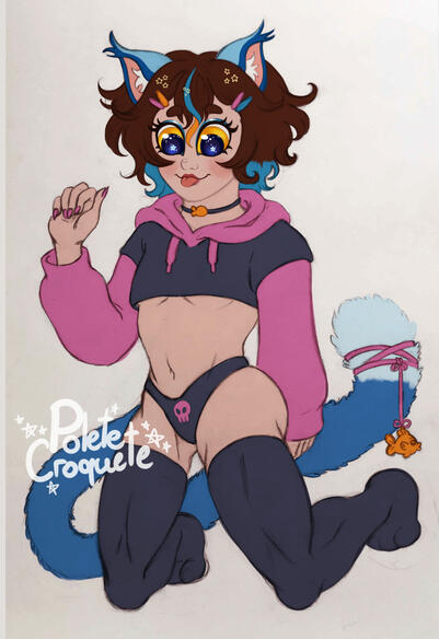 Full body portrait of Garfete wearing an outfit from a twitter challenge by paggiart